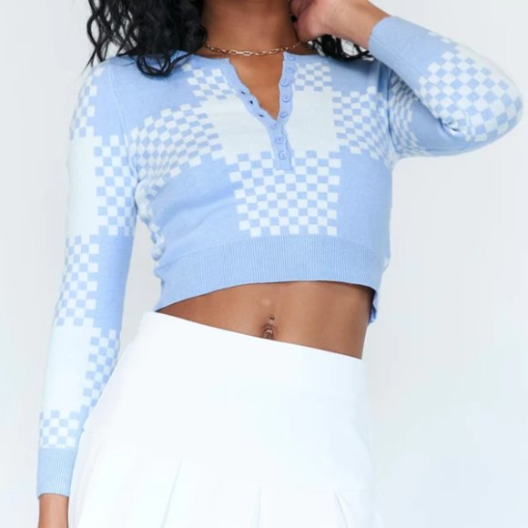 Princess Polly Sweaters - Princess Polly Size Small/Medium Unwritten Love Top Blue Check Sweater